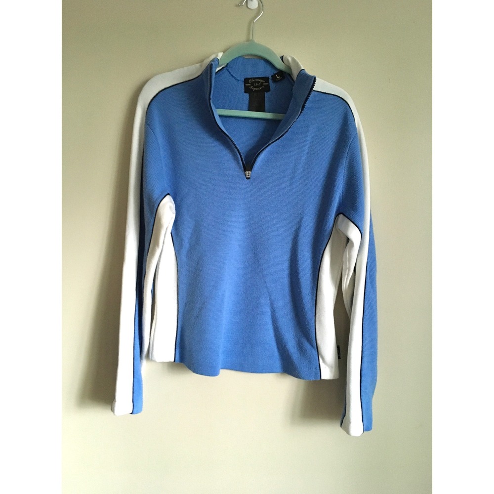 Obermeyer Signature Womens Quarter Zip Knit Sweater Blue White Colorblock Large - Picture 2 of 5